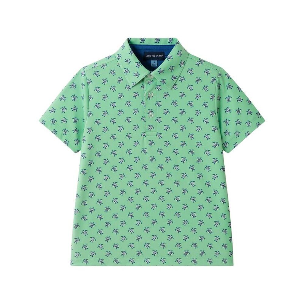 Andy & Evan Boys  Printed Turtle Polo Shirt, Green